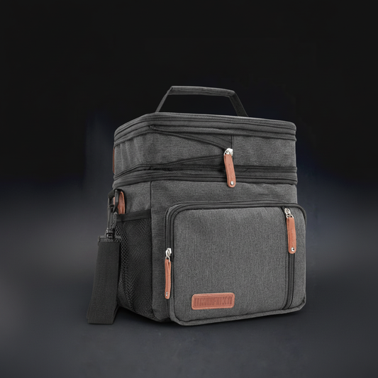 UMUFUKA Mens Double/Womens Compartment Lunch bag Insulated Lunch Cooler Tote 2 Roomy Large Reusable Water-resistant Lunch box (black)