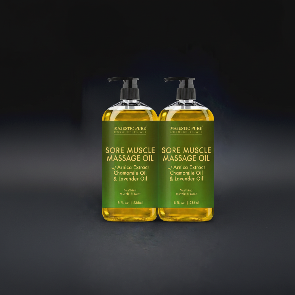 MAJESTIC PURE Arnica Sore Muscle Massage Oil for Massage Therapy - Natural Oil with Lavender and Chamomile Essential Oils - Multipurpose Instant Absorption Full Body Massage Oil - 8 Fl Oz (Pack of 2)