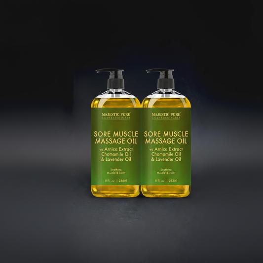 MAJESTIC PURE Arnica Sore Muscle Massage Oil for Massage Therapy - Natural Oil with Lavender and Chamomile Essential Oils - Multipurpose Instant Absorption Full Body Massage Oil - 8 Fl Oz (Pack of 2)