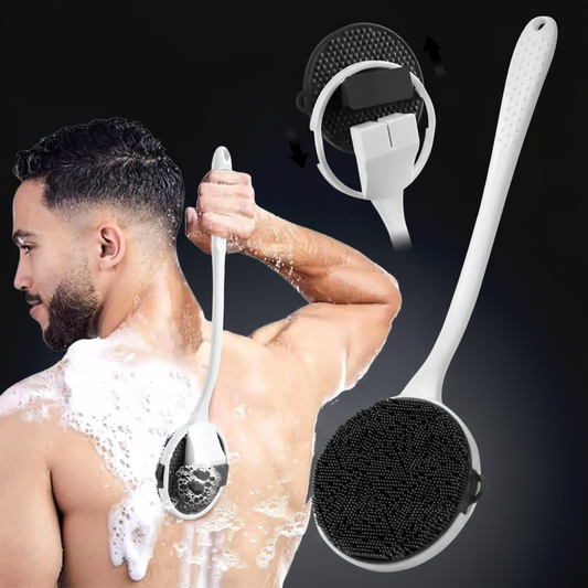 Silicone Back Scrubber for Shower New Update Detachable Long Handle Body Brush Loop Fin Bristles Loofah for Gentle Exfoliating Deep Cleansing for All Skin Types Shower Essential for Men and Women