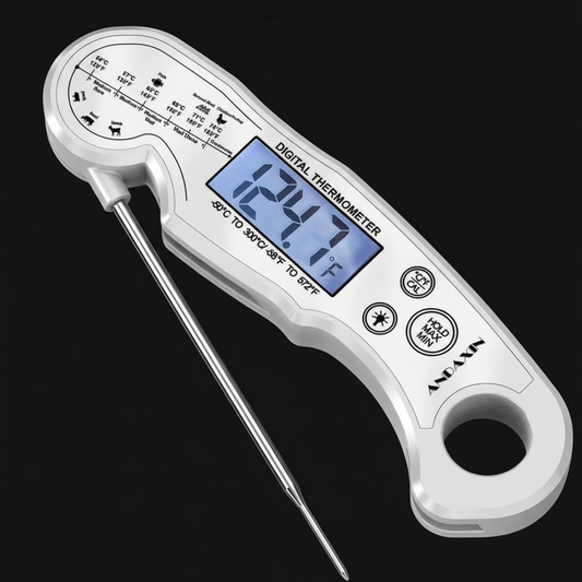 Meat Thermometer Digital - Fast Instant Read Food Thermometer for Cooking Candy Outside Grill and Roast Digital Food Thermometer with Backlight LCD & Calibration - Grey/Silver
