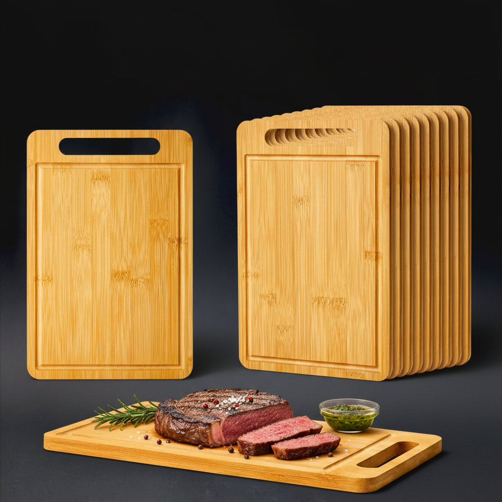 10 Pcs Bamboo Wood Cutting Board with Handle 12 x 7.8 Inch Bamboo Wooden Serving Board Kitchen Chopping Boards for Pizza Bread Cheese Charcuterie Fruit Vegetables (Fresh Square Board)