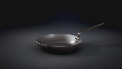 BelleVie Black Carbon Steel 16-gauge Browning Frying Pan. Dia. 12 1/2" x H 2 1/4"."
