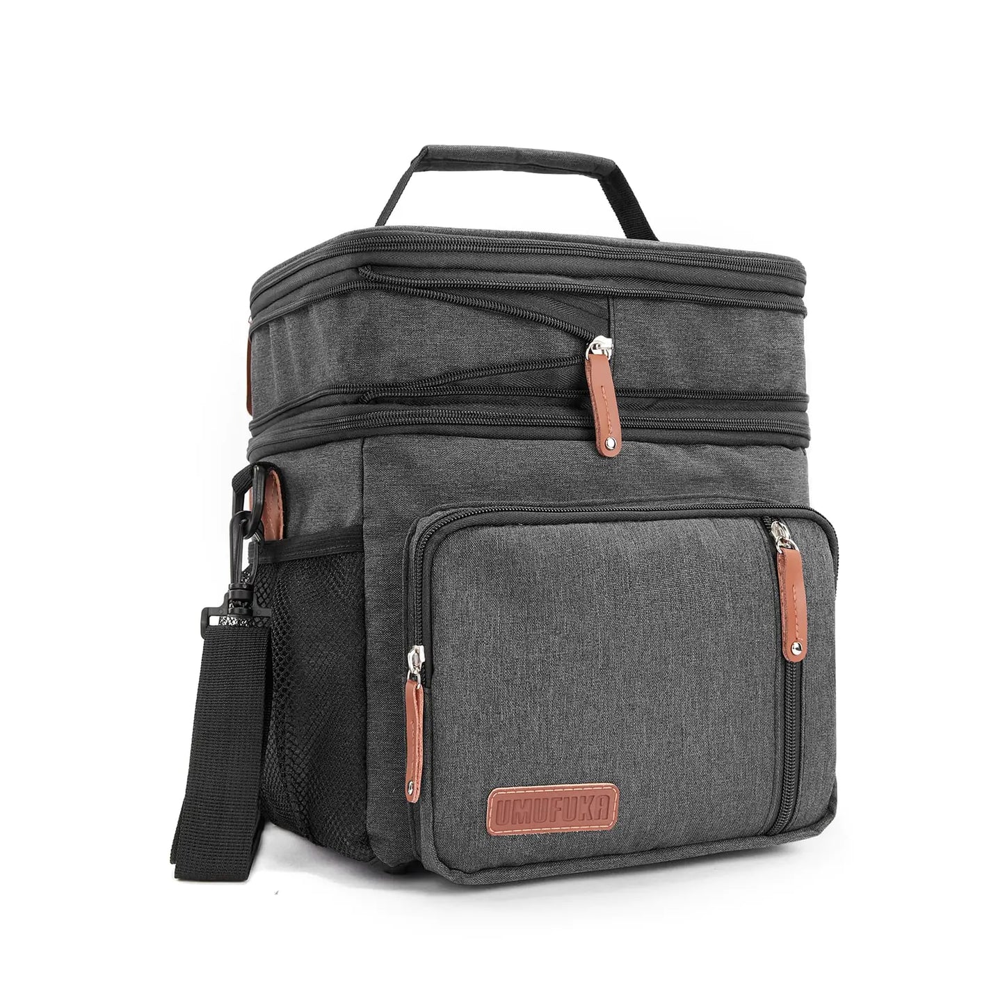 UMUFUKA Mens Double/Womens Compartment Lunch bag Insulated Lunch Cooler Tote 2 Roomy Large Reusable Water-resistant Lunch box (black)