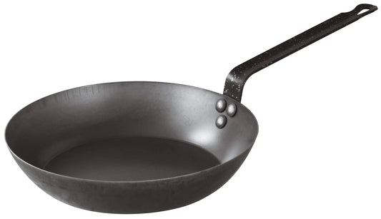 BelleVie Black Carbon Steel 16-gauge Browning Frying Pan. Dia. 12 1/2" x H 2 1/4"."